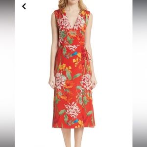 Alice + Olivia Tasia Red Floral Midi Wrap Dress